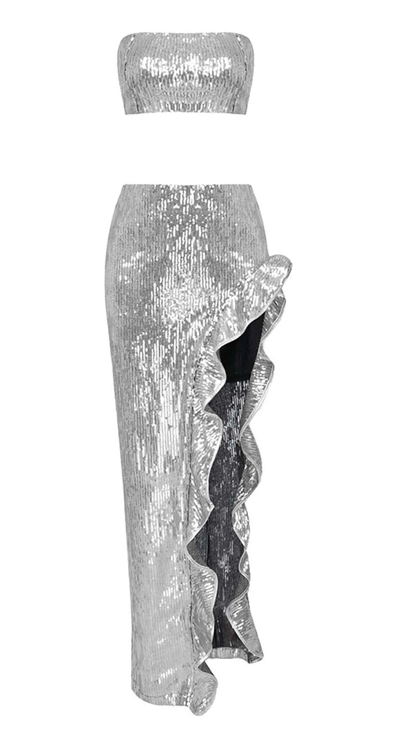 AIIZIE SEQUINED BANDEAU TWO-PIECE SUIT IN SLIVER - product image