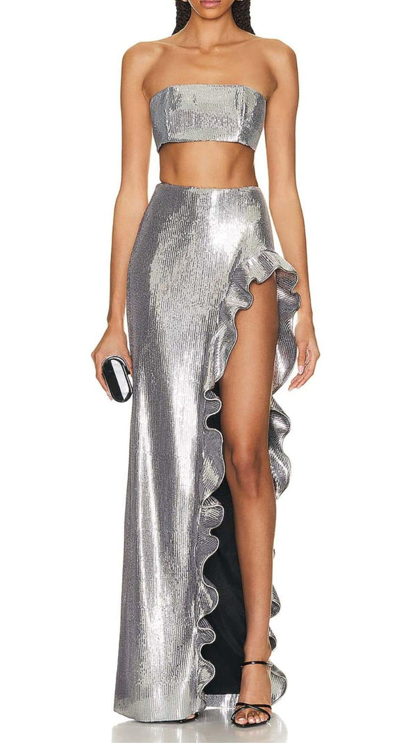 AIIZIE SEQUINED BANDEAU TWO-PIECE SUIT IN SLIVER - product image