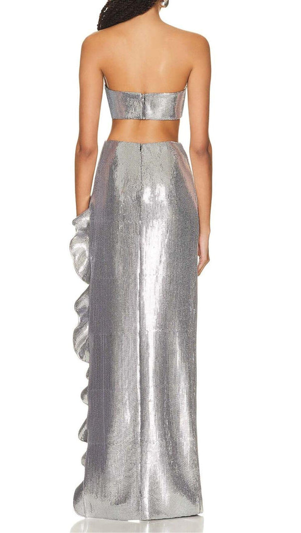 AIIZIE SEQUINED BANDEAU TWO-PIECE SUIT IN SLIVER - product image