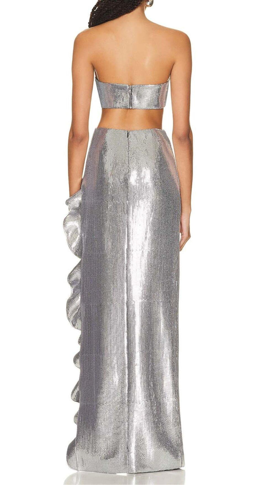 Zweiteiliger Bandeau-Anzug mit Pailletten in Silber