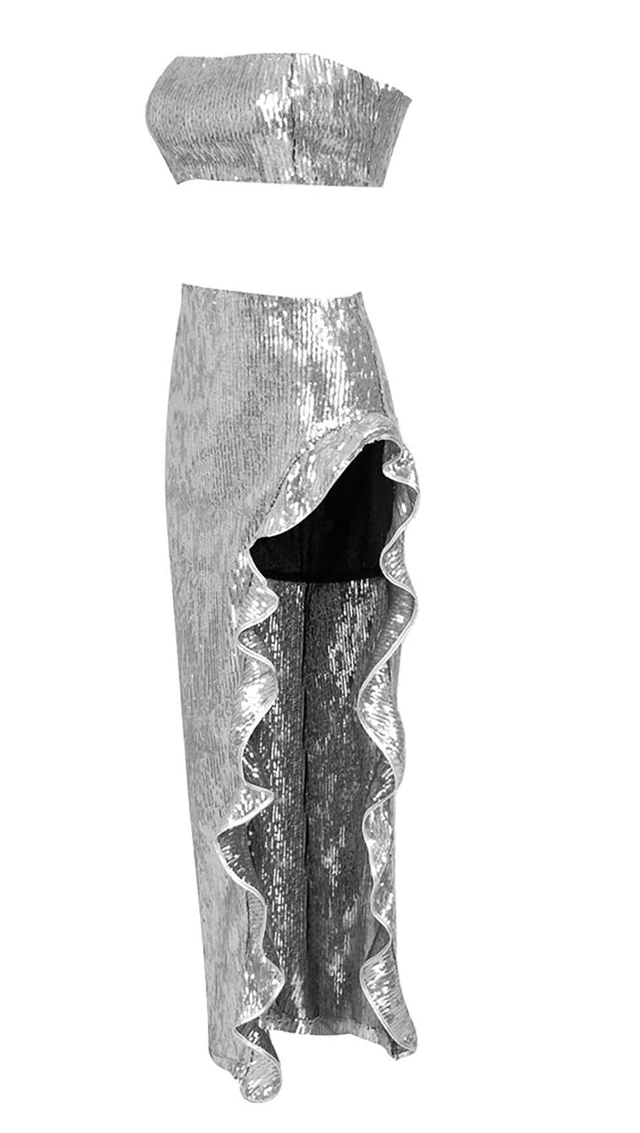 Zweiteiliger Bandeau-Anzug mit Pailletten in Silber