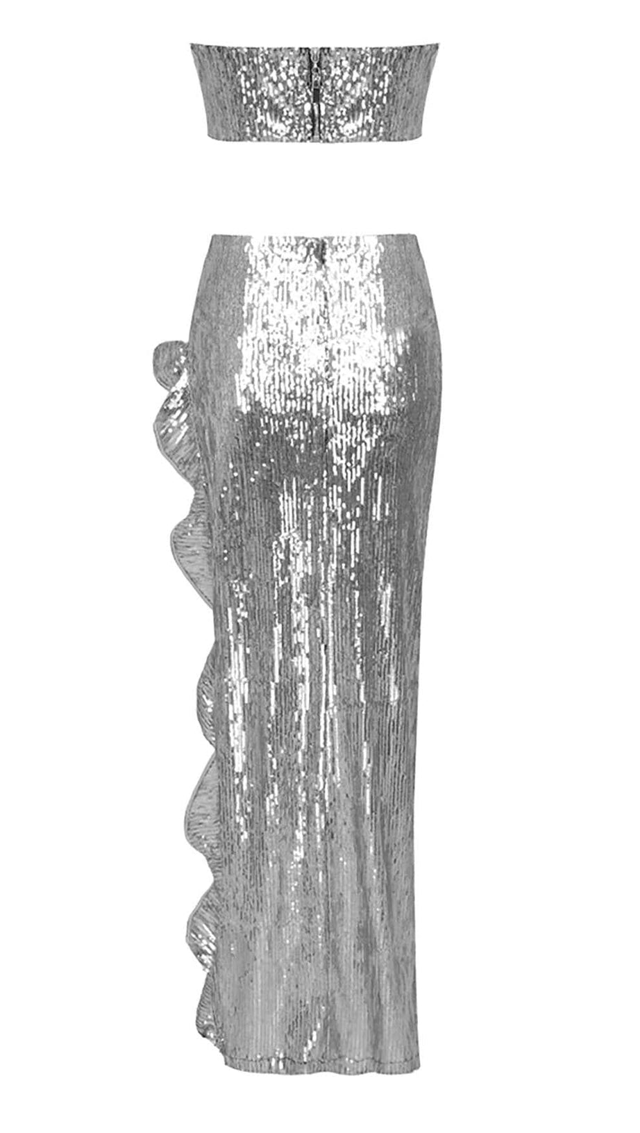 Zweiteiliger Bandeau-Anzug mit Pailletten in Silber