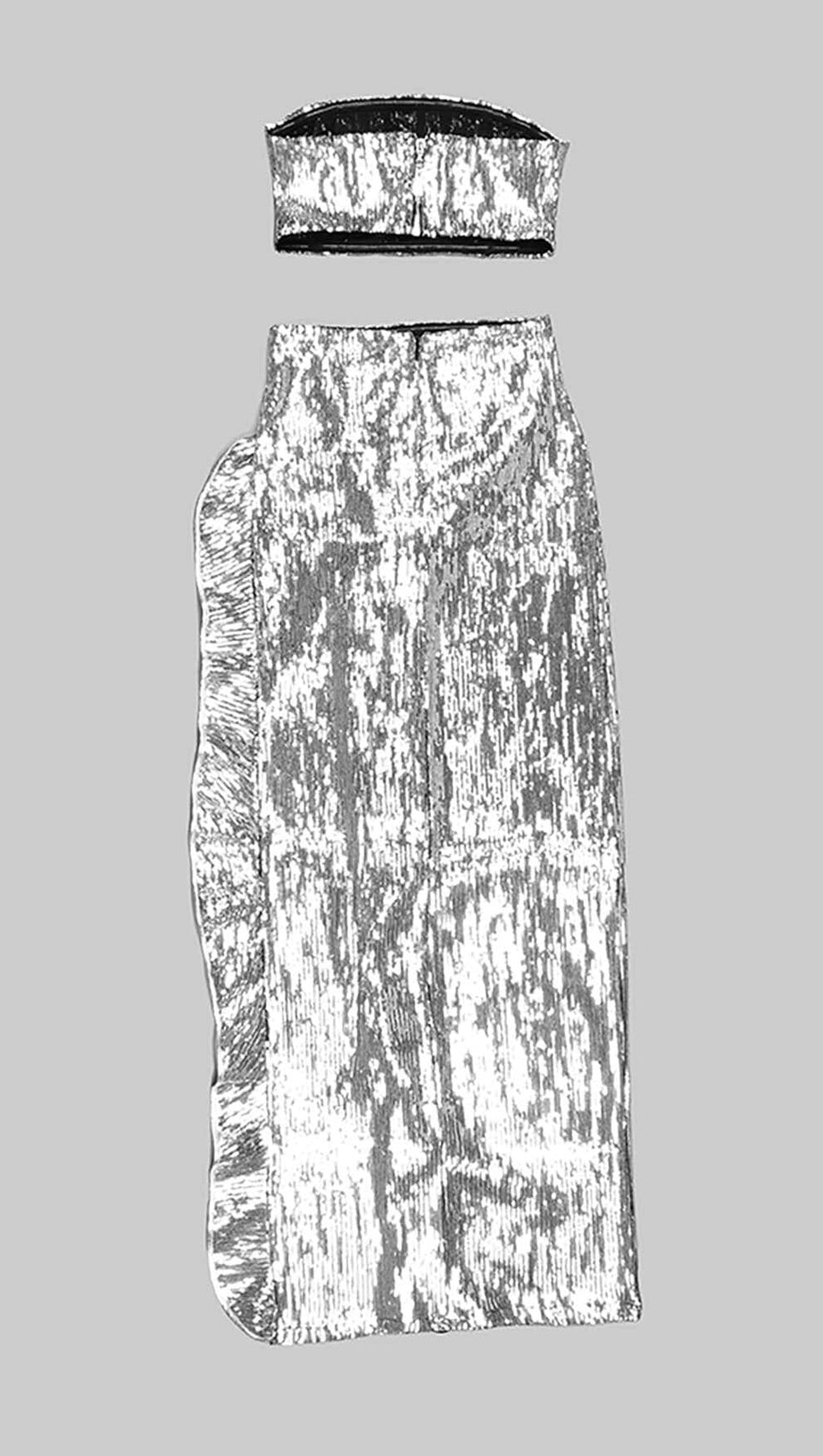 Zweiteiliger Bandeau-Anzug mit Pailletten in Silber