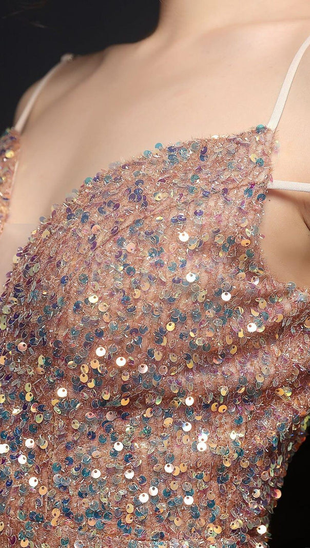 AIIZIE SEQUINED PLUNGE MIDI DRESS - product image