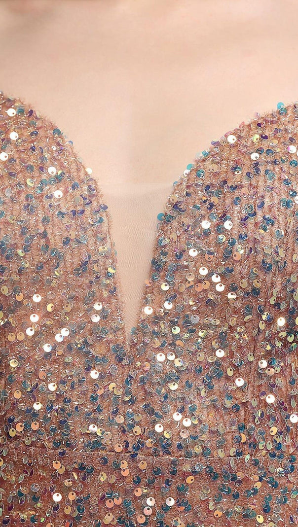 AIIZIE SEQUINED PLUNGE MIDI DRESS - product image