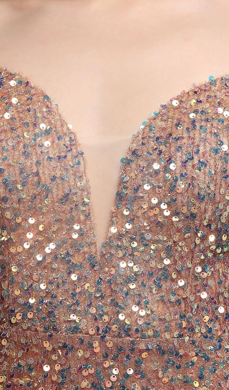 SEQUINED PLUNGE MIDI DRESS