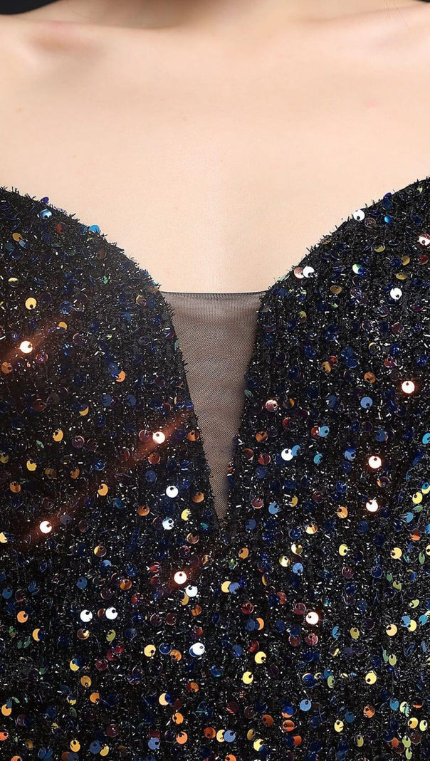 AIIZIE SEQUINED PLUNGE MIDI DRESS - product image