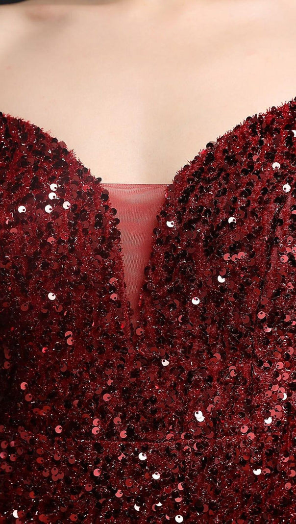 AIIZIE SEQUINED PLUNGE MIDI DRESS - product image