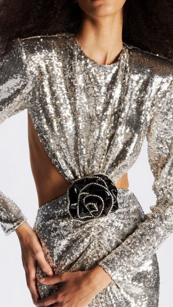 AIIZIE SEQUINN CUTOUT MAXI DRESS IN METALLIC - product image