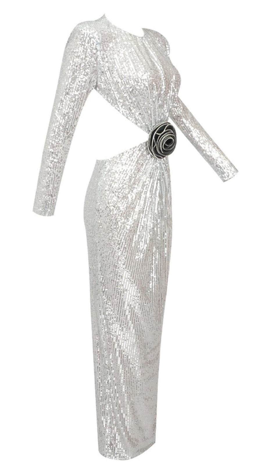 SEQUINN CUTOUT MAXI DRESS IN METALLIC