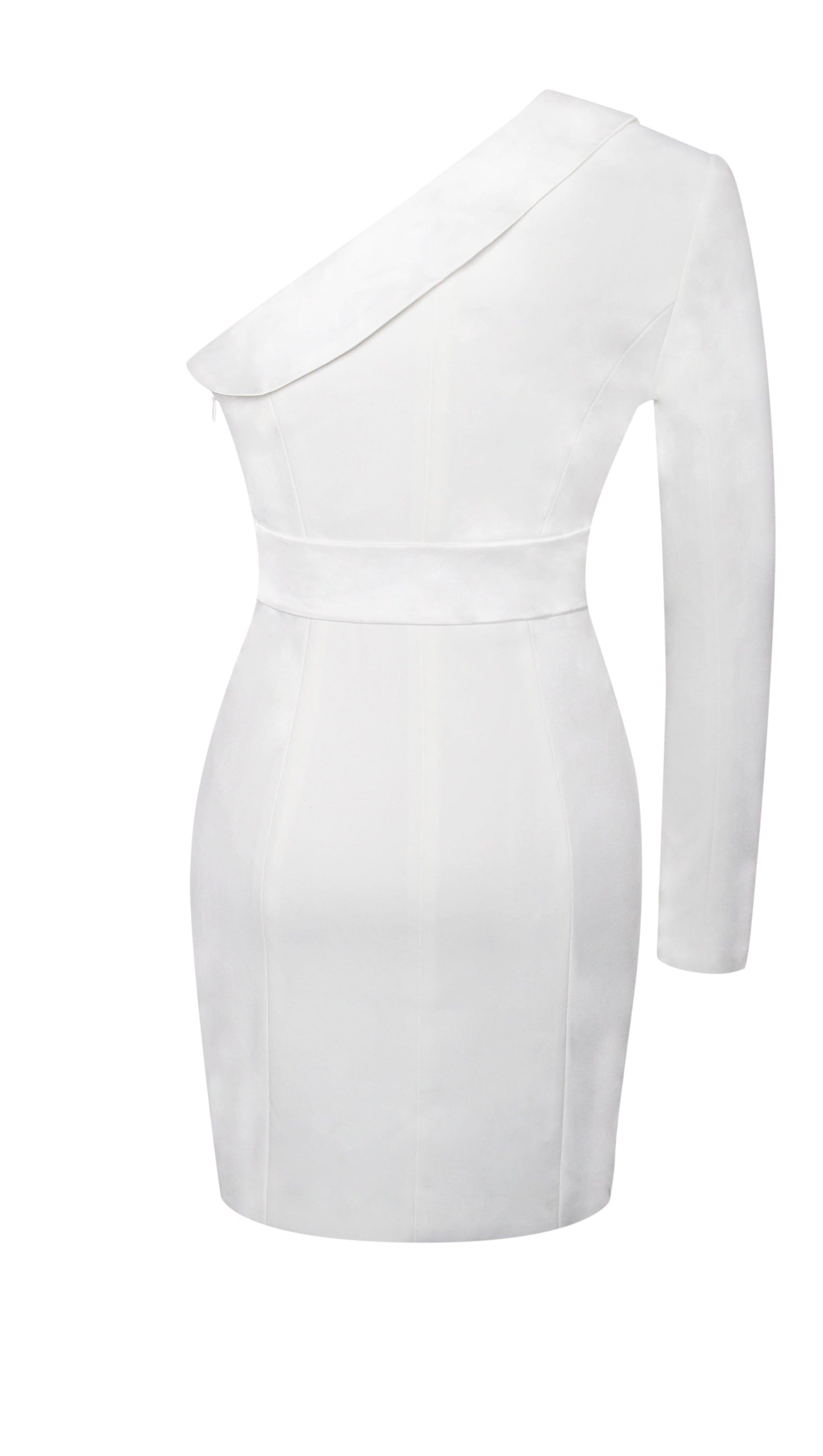 SILVER WHITE ONE SLEEVED SEQUIN CREPE TUXEDO BLAZER DRESS