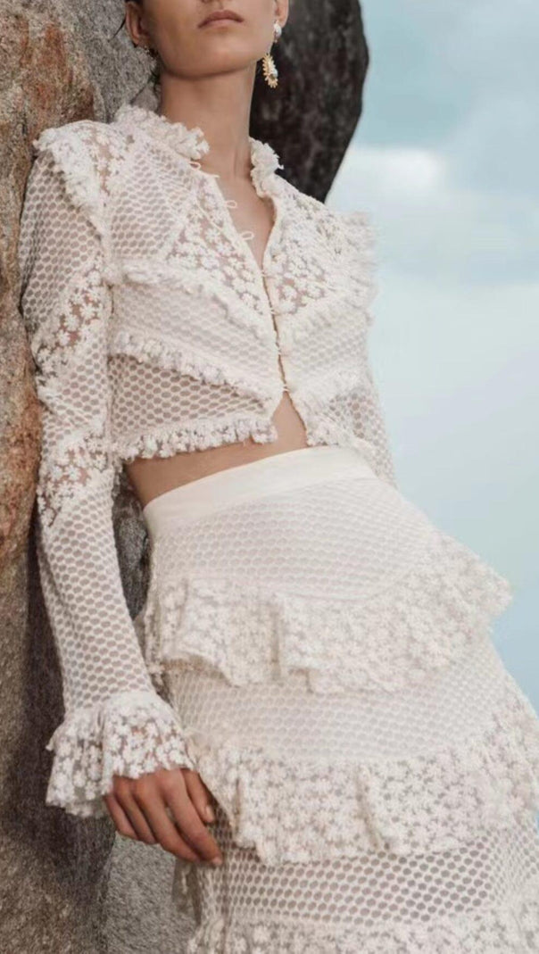 AIIZIE SNOWFLAKE LACE TWO PIECE SET IN WHITE - product image