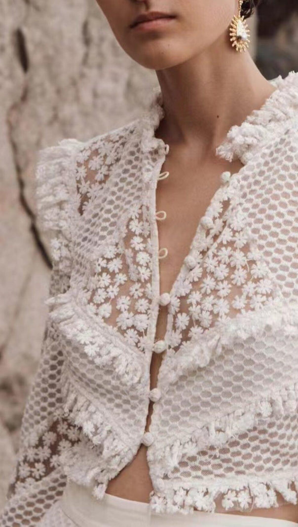 AIIZIE SNOWFLAKE LACE TWO PIECE SET IN WHITE - product image