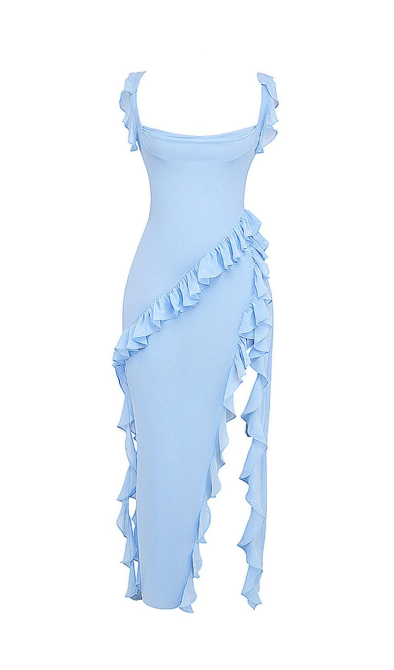 SOFT BLUE RUFFLE MAXI DRESS