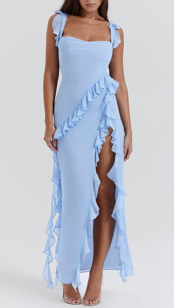 AIIZIE SOFT BLUE RUFFLE MAXI DRESS - product image