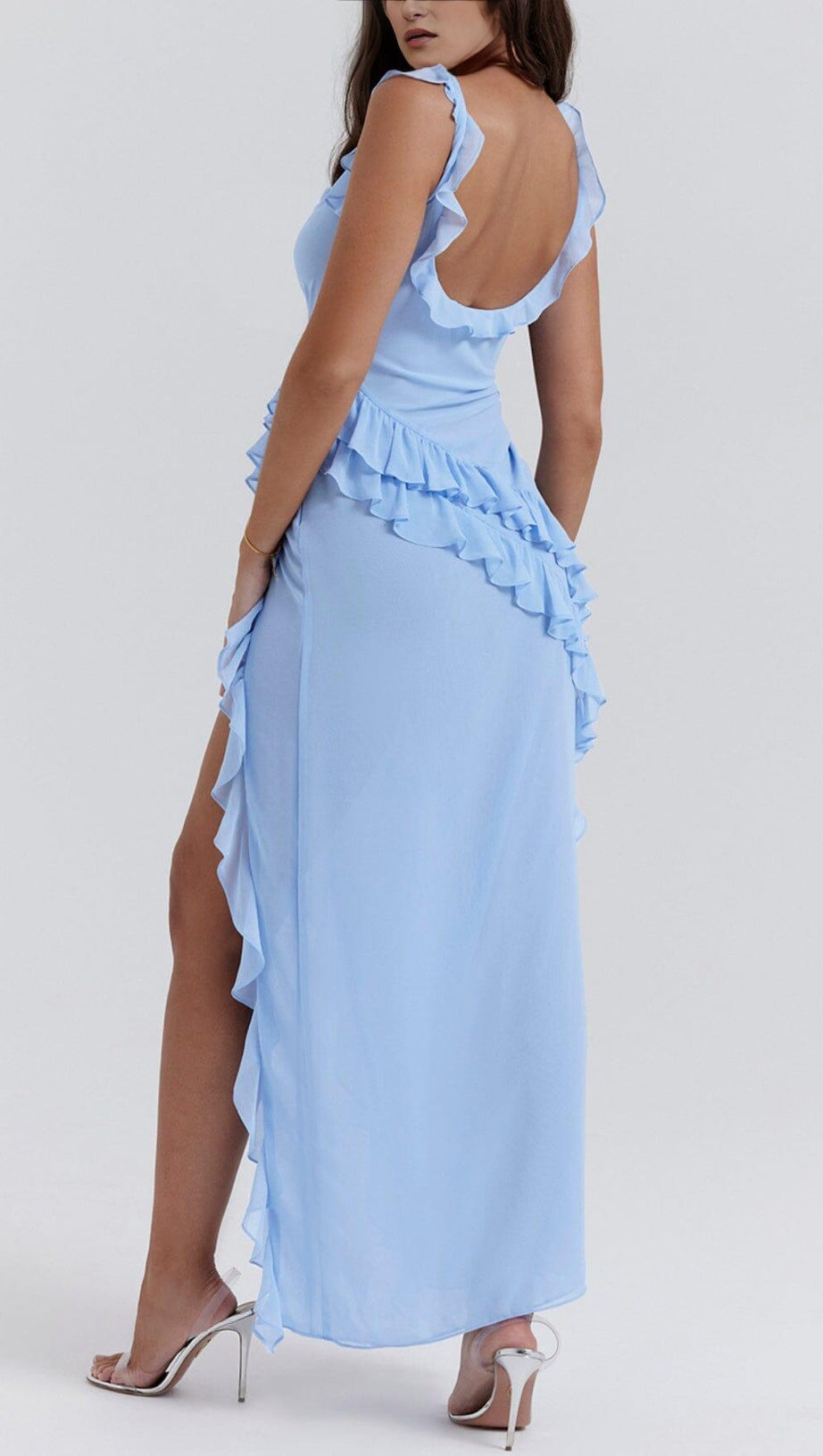 SOFT BLUE RUFFLE MAXI DRESS