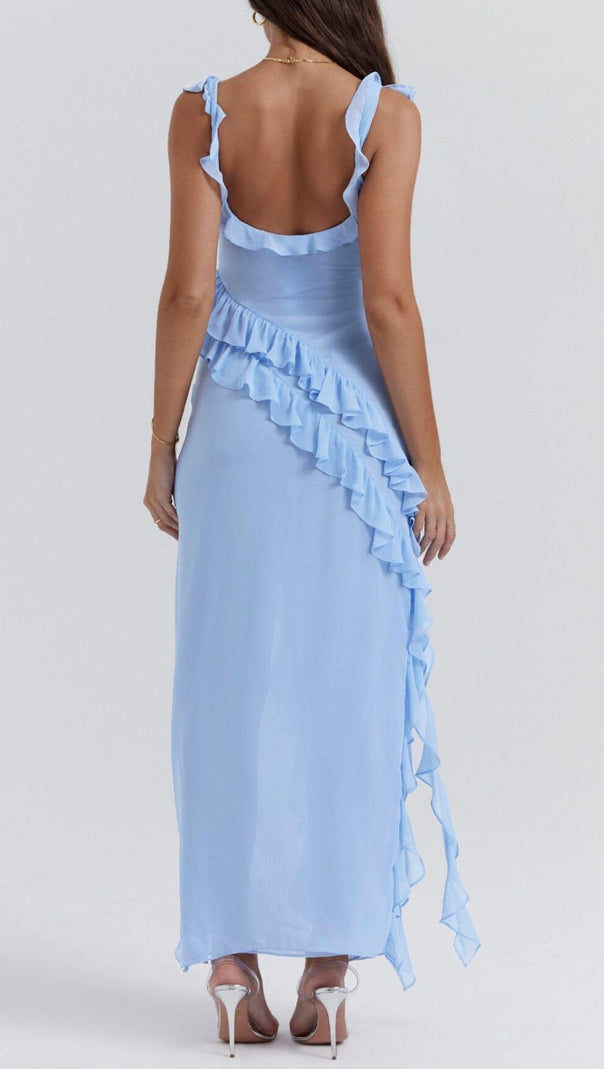 AIIZIE SOFT BLUE RUFFLE MAXI DRESS - product image