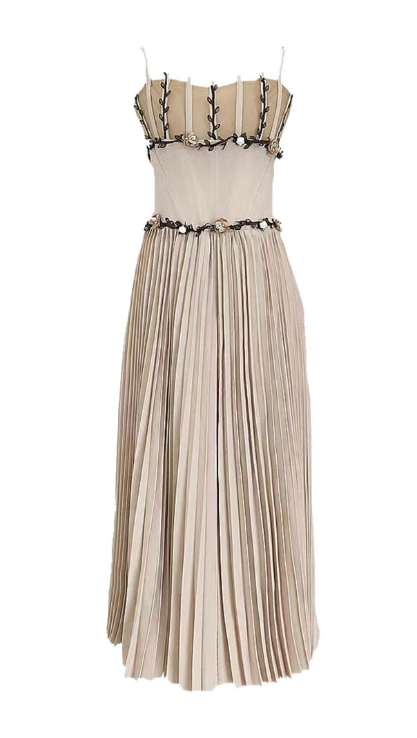 AIIZIE SPLICED FLORAL SLEEVELESS MIDI DRESS IN LIGHT GRAY - product image