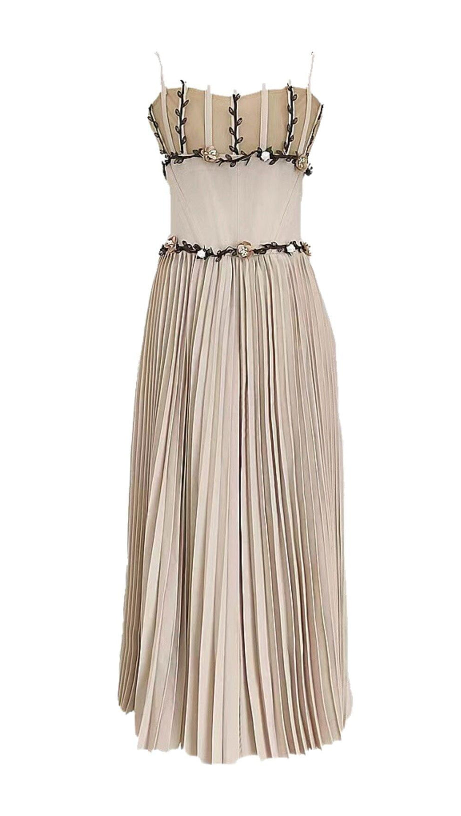 SPLICED FLORAL SLEEVELESS MIDI DRESS IN LIGHT GRAY