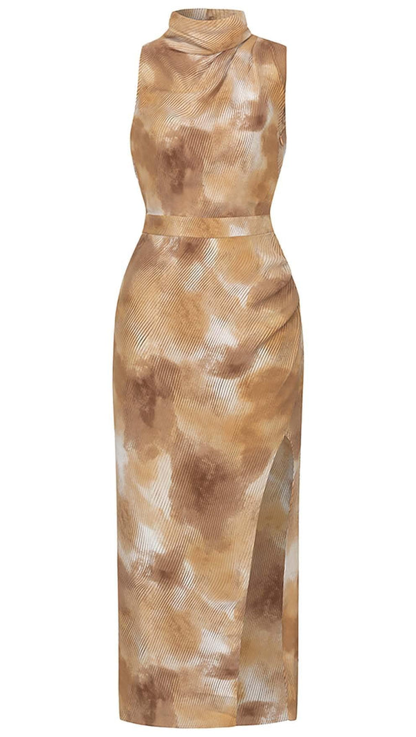 AIIZIE SPOT-PRINT THIGH SLIT MIDI DRESS IN COFFEE BEANS - product image