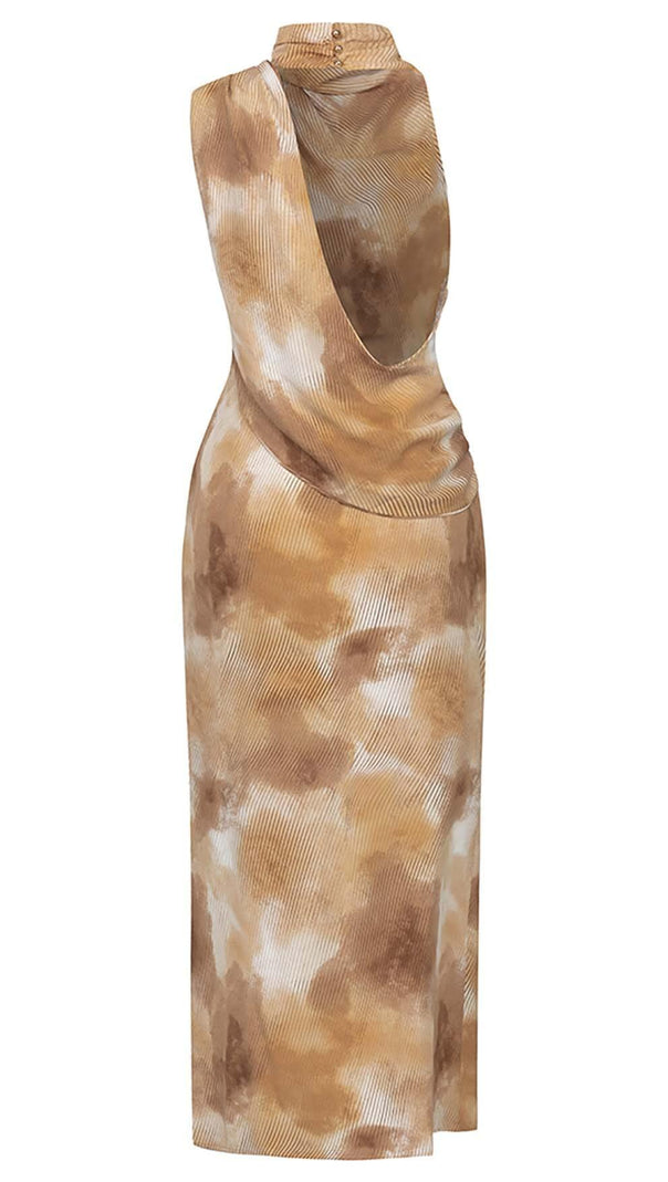 AIIZIE SPOT-PRINT THIGH SLIT MIDI DRESS IN COFFEE BEANS - product image