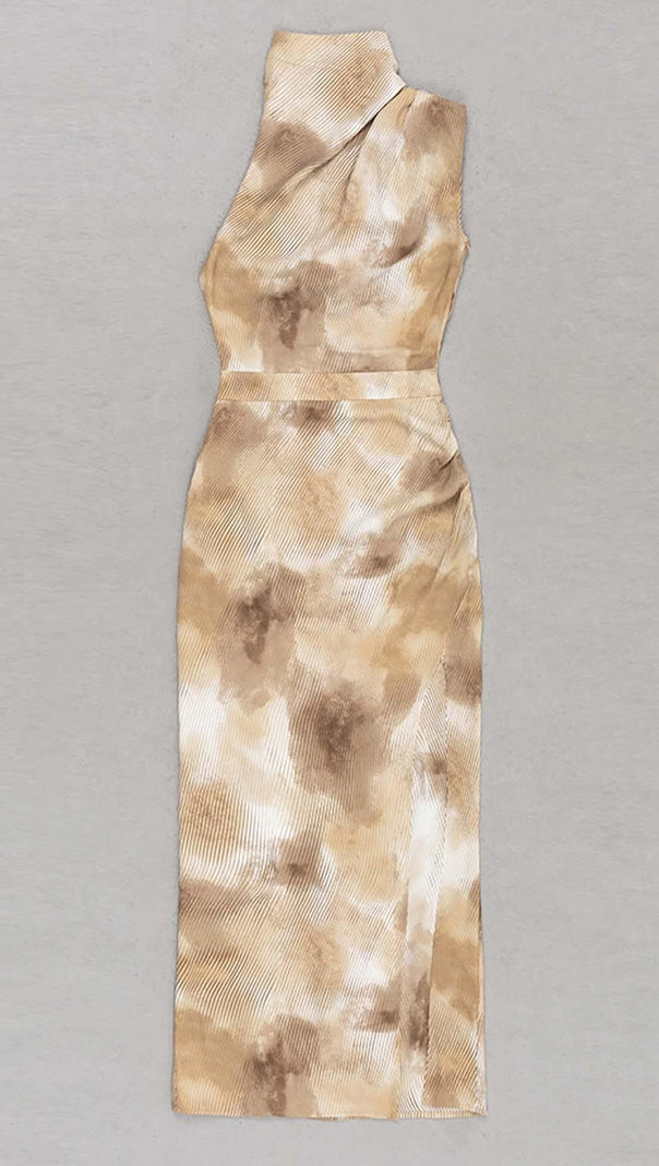 AIIZIE SPOT-PRINT THIGH SLIT MIDI DRESS IN COFFEE BEANS - product image