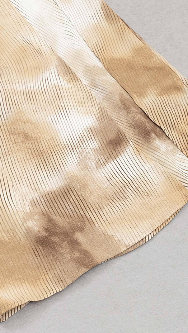 ABITO MIDI CON SPACCO SULLA COSCIA E STAMPA A POIS IN CHICCHI DI CAFFÈ