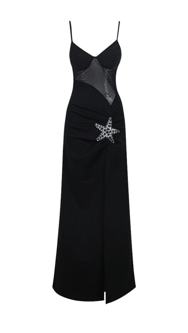 AIIZIE STARFISH EMBELLISHED MESH BODICE MAXI DRESS IN BLACK - product image
