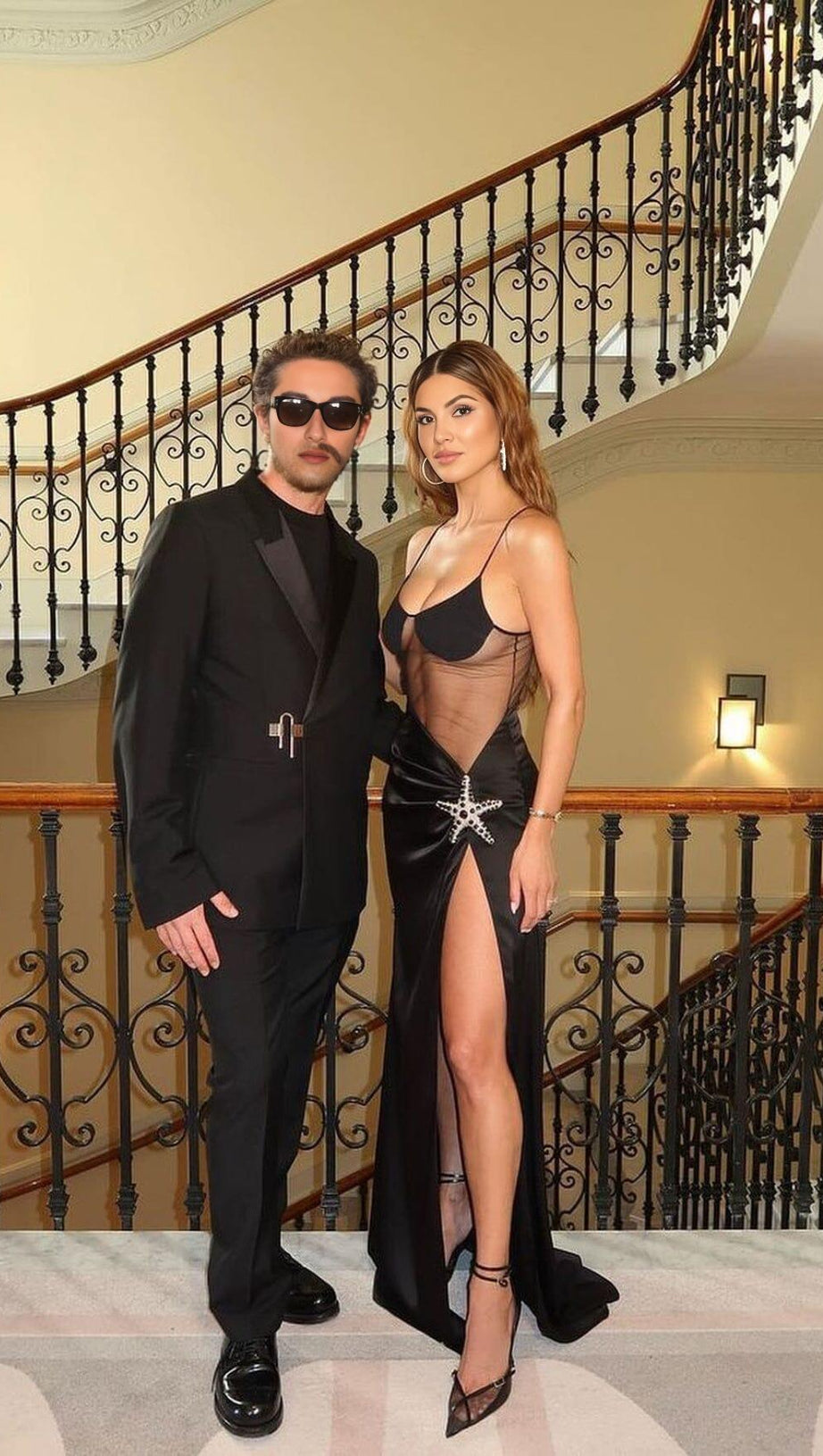 STARFISH EMBELLISHED MESH BODICE MAXI DRESS IN BLACK