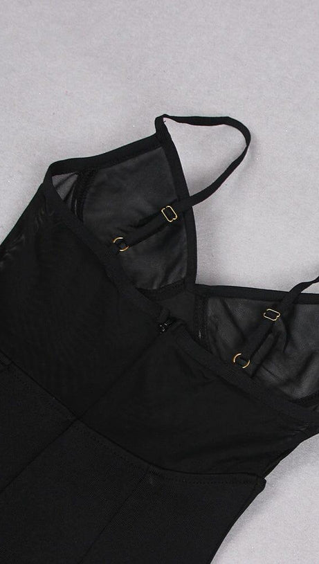 STARFISH EMBELLISHED MESH BODICE MAXI DRESS IN BLACK