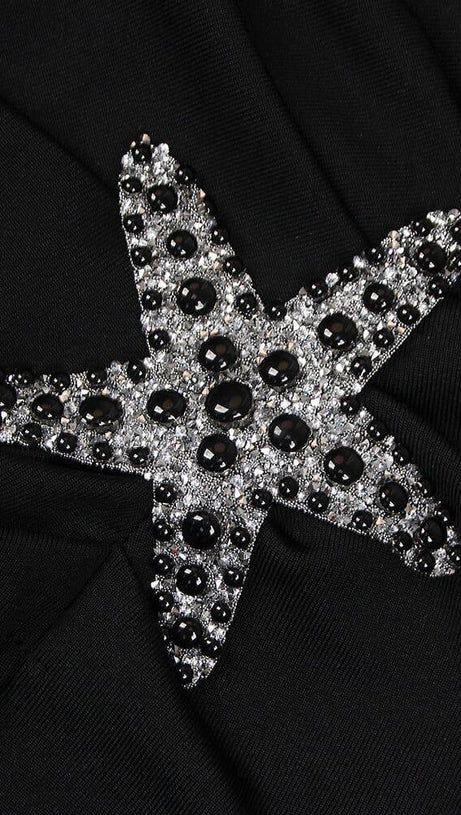 STARFISH EMBELLISHED MESH BODICE MAXI DRESS IN BLACK