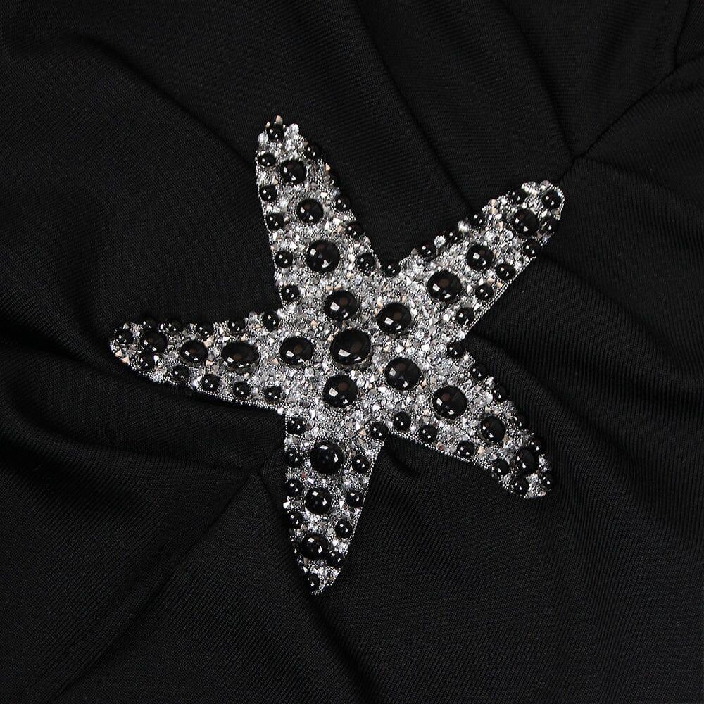 Starfish Embellished Mesh Bodice Maxi Dress in Black