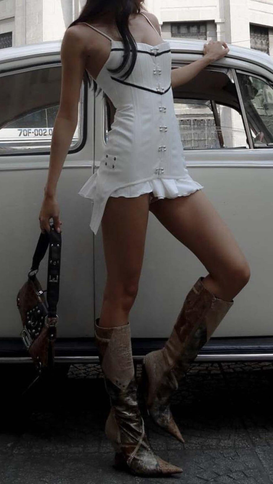 STRAP RUFFLES MINI DRESS IN WHITE