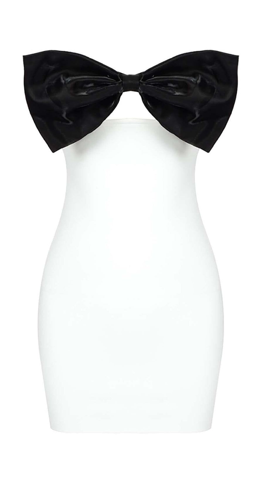 STRAPLESS BOW MINI DRESS IN WHITE