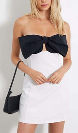 STRAPLESS BOW MINI DRESS IN WHITE