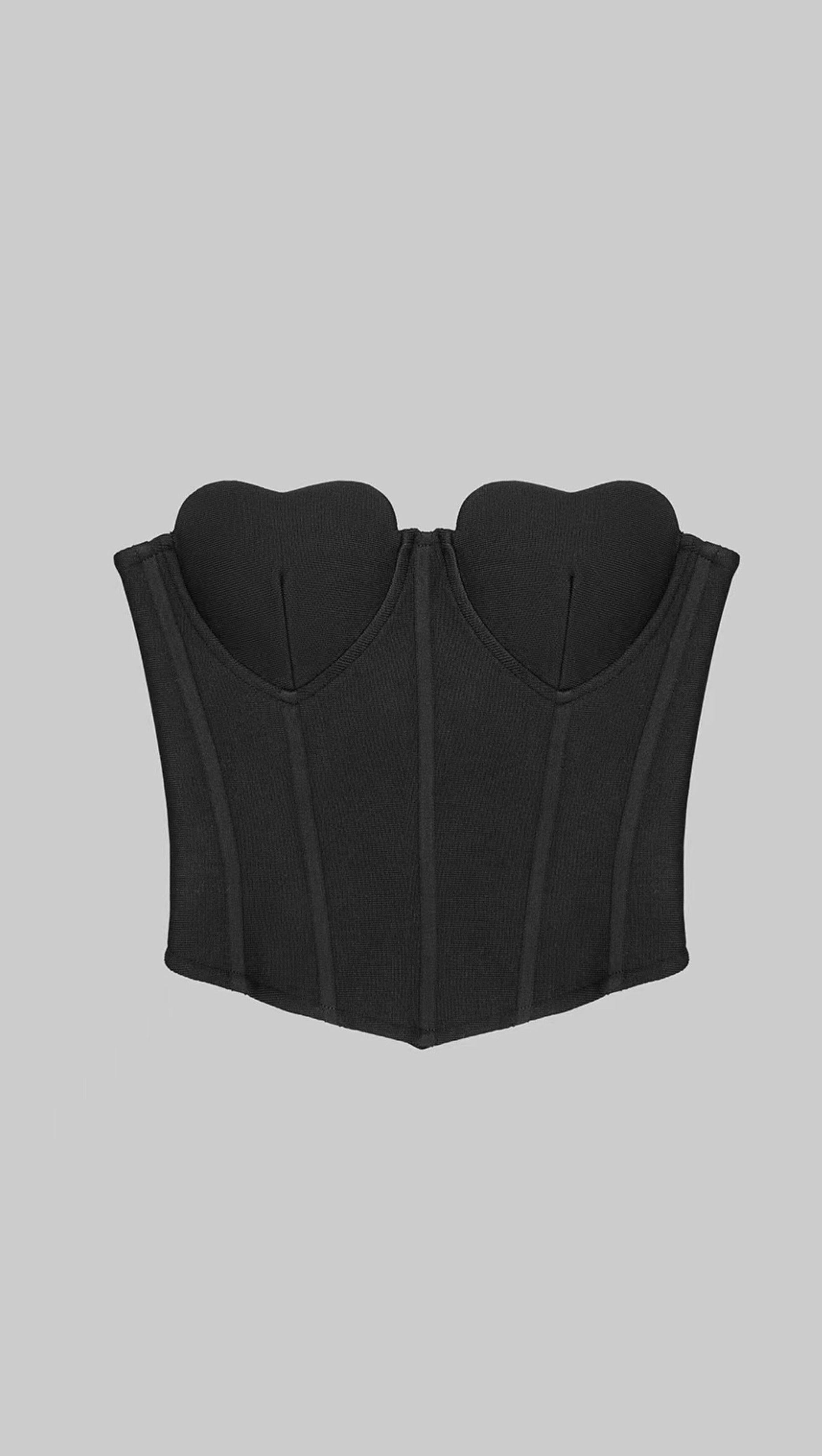 STRAPLESS CORSET CROPPED TOP IN BLACK