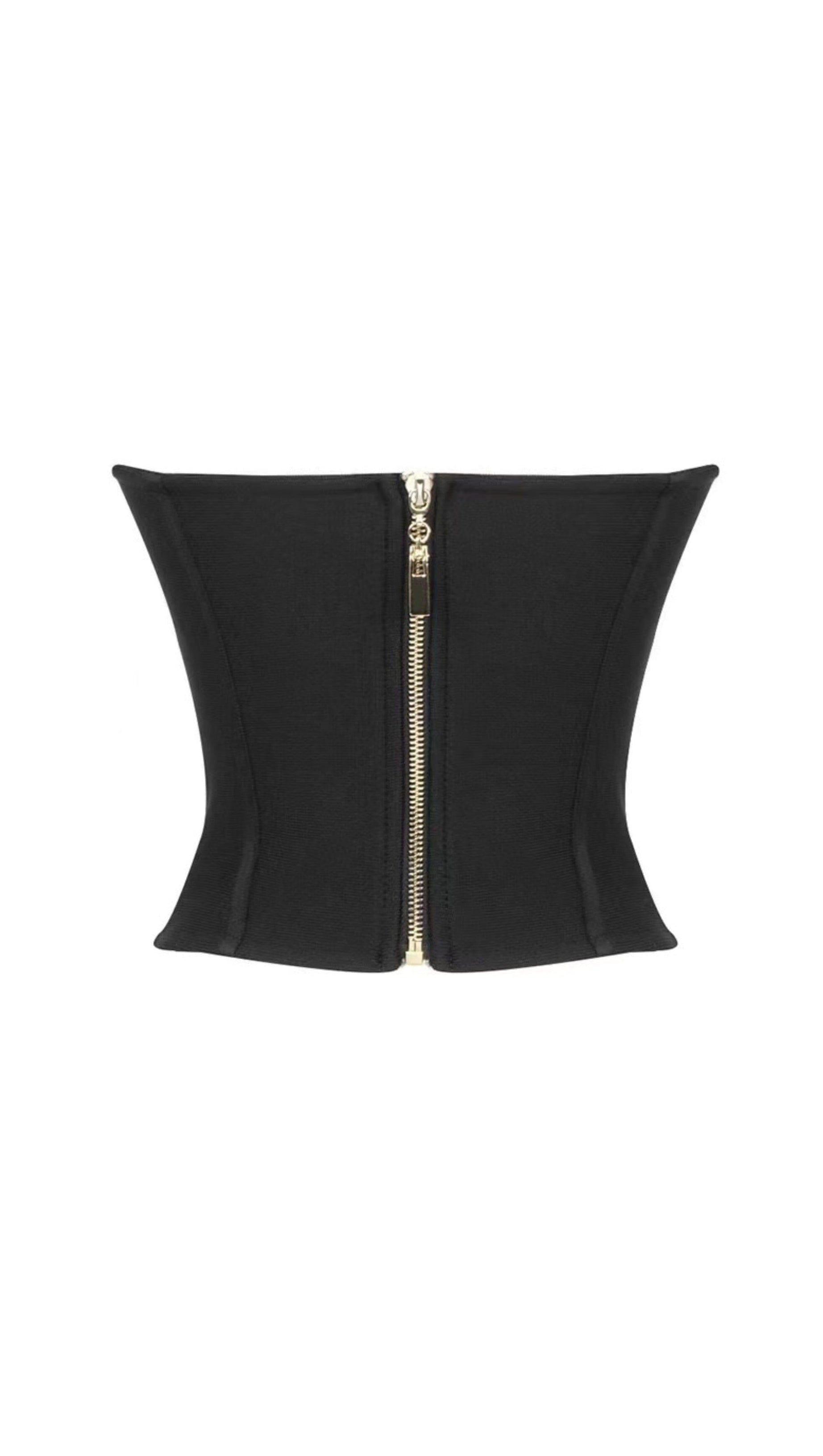 STRAPLESS CORSET CROPPED TOP IN BLACK