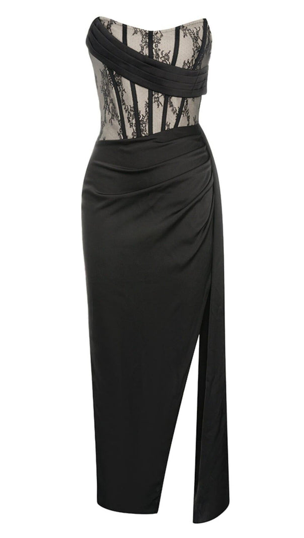 AIIZIE STRAPLESS CORSET MIDI DRESS IN BLACK - product image