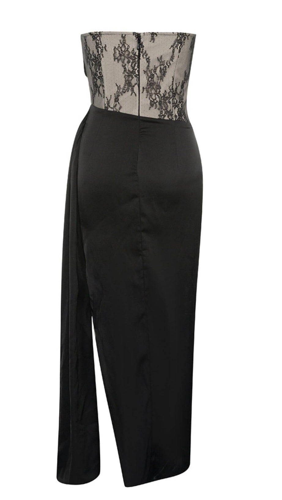 STRAPLESS CORSET MIDI DRESS IN BLACK