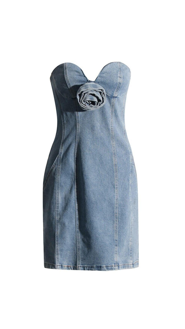 AIIZIE STRAPLESS DENIM MINI DRESS - product image