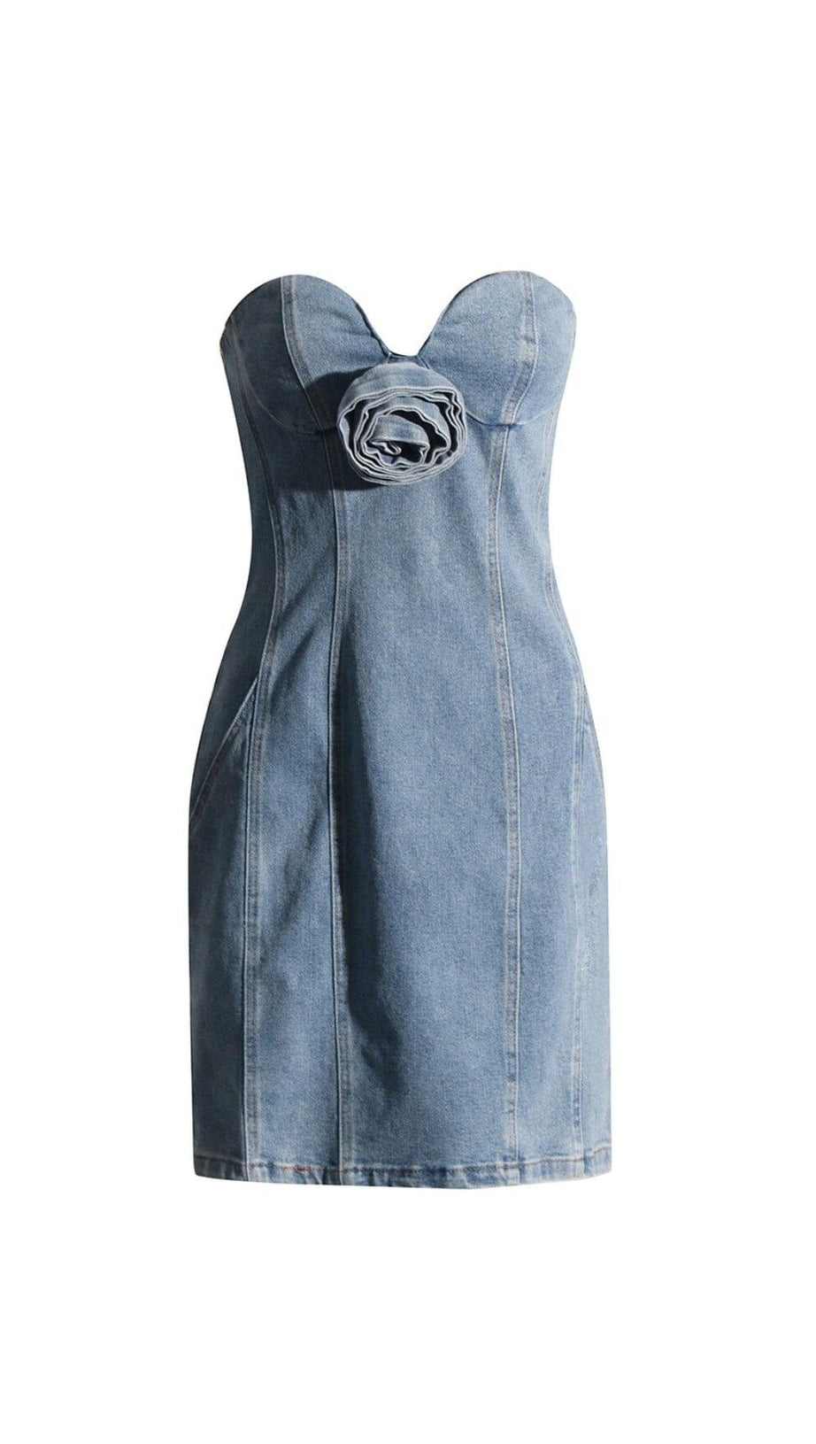 STRAPLESS DENIM MINI DRESS