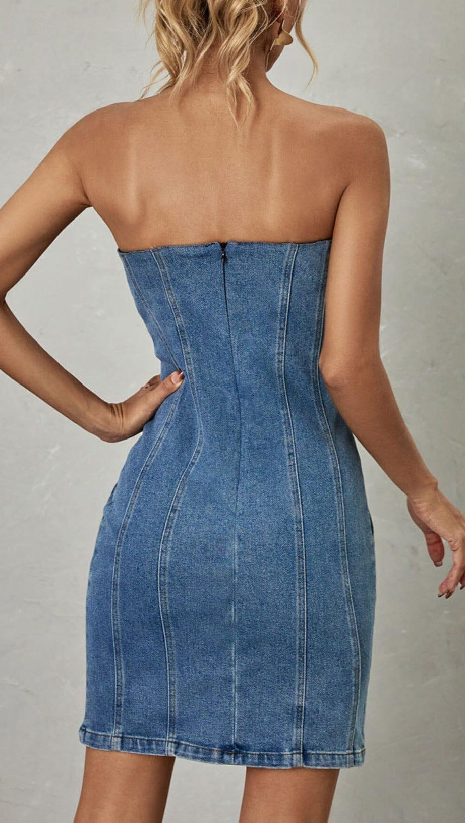 STRAPLESS DENIM MINI DRESS