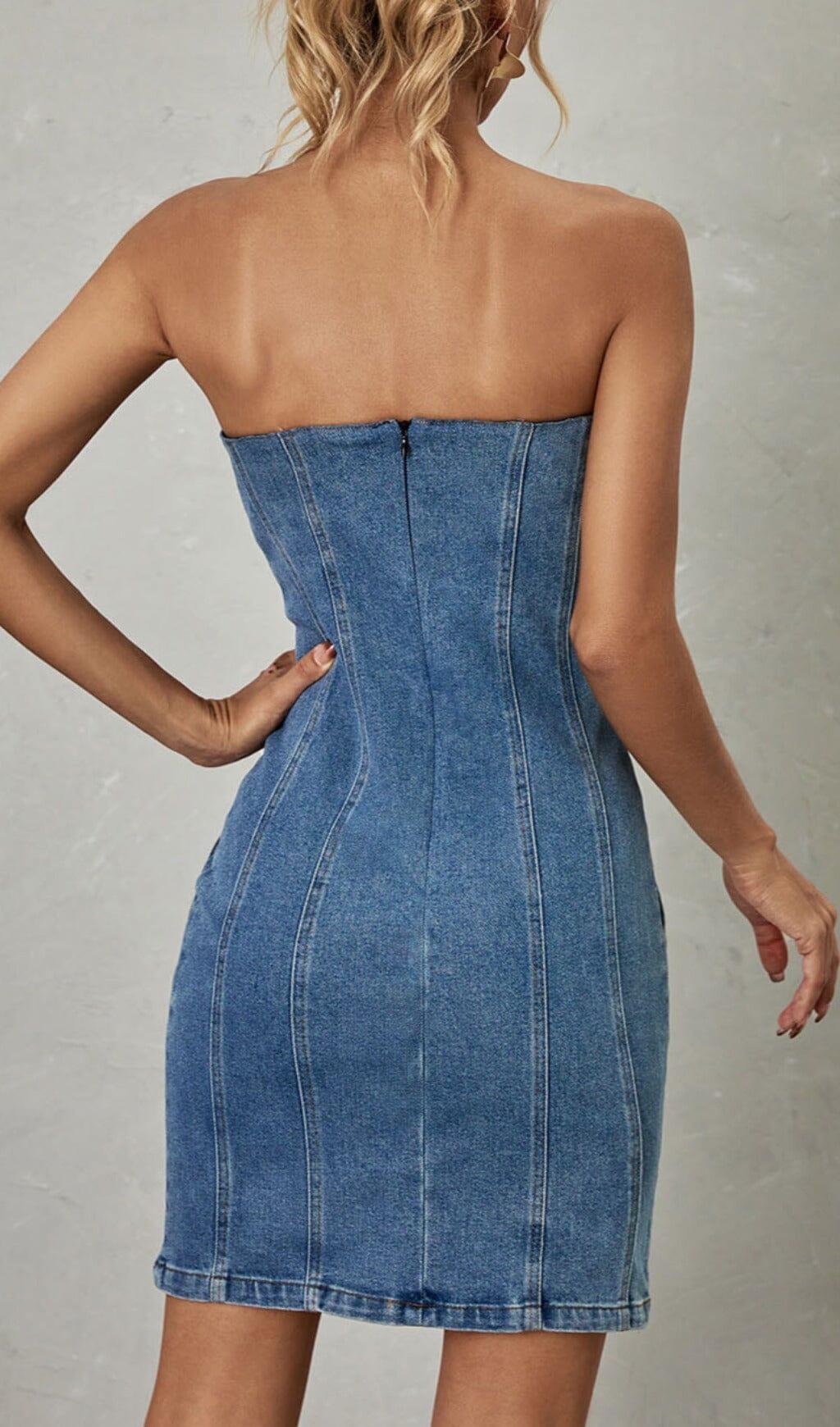 STRAPLESS DENIM MINI DRESS