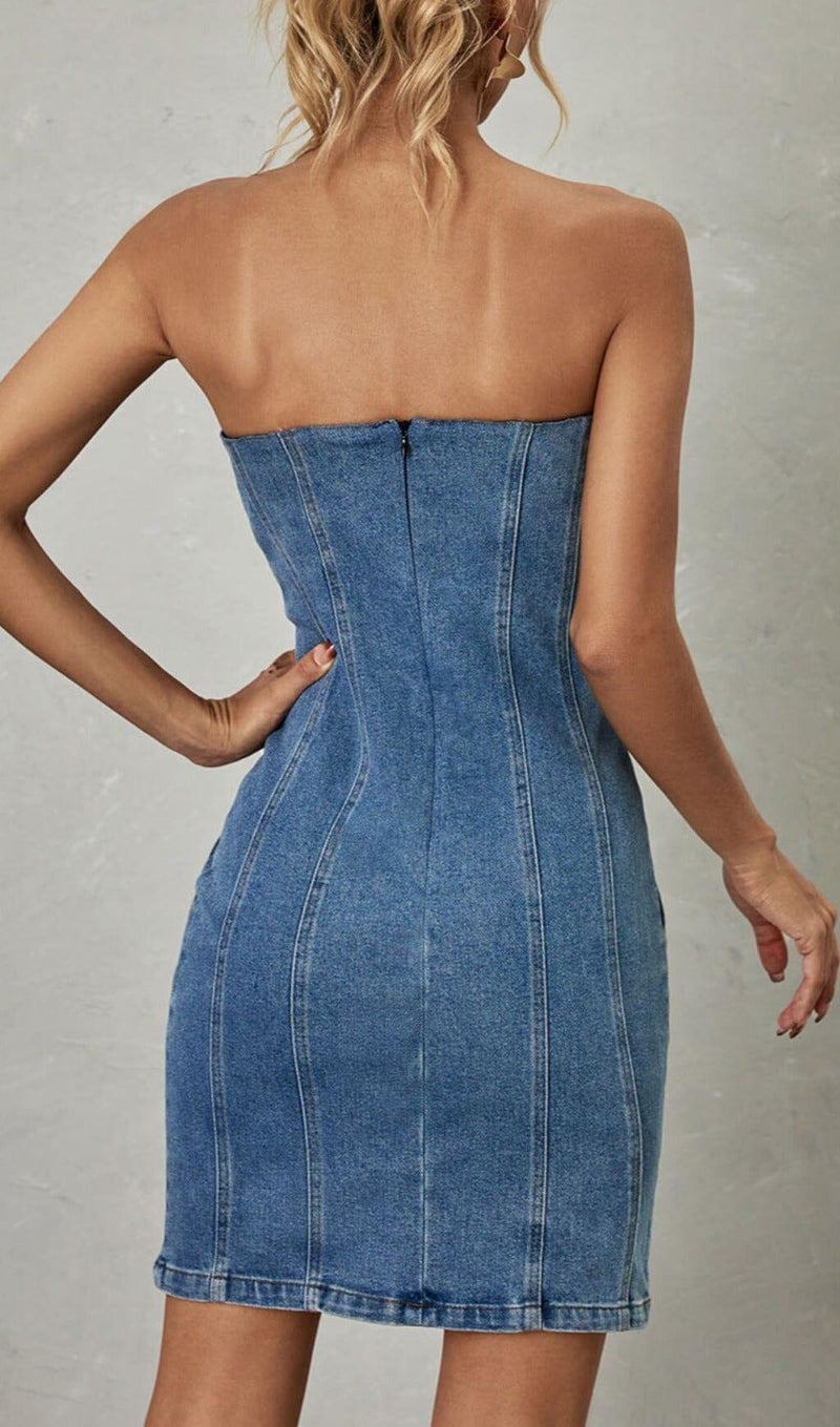 STRAPLESS DENIM MINI DRESS