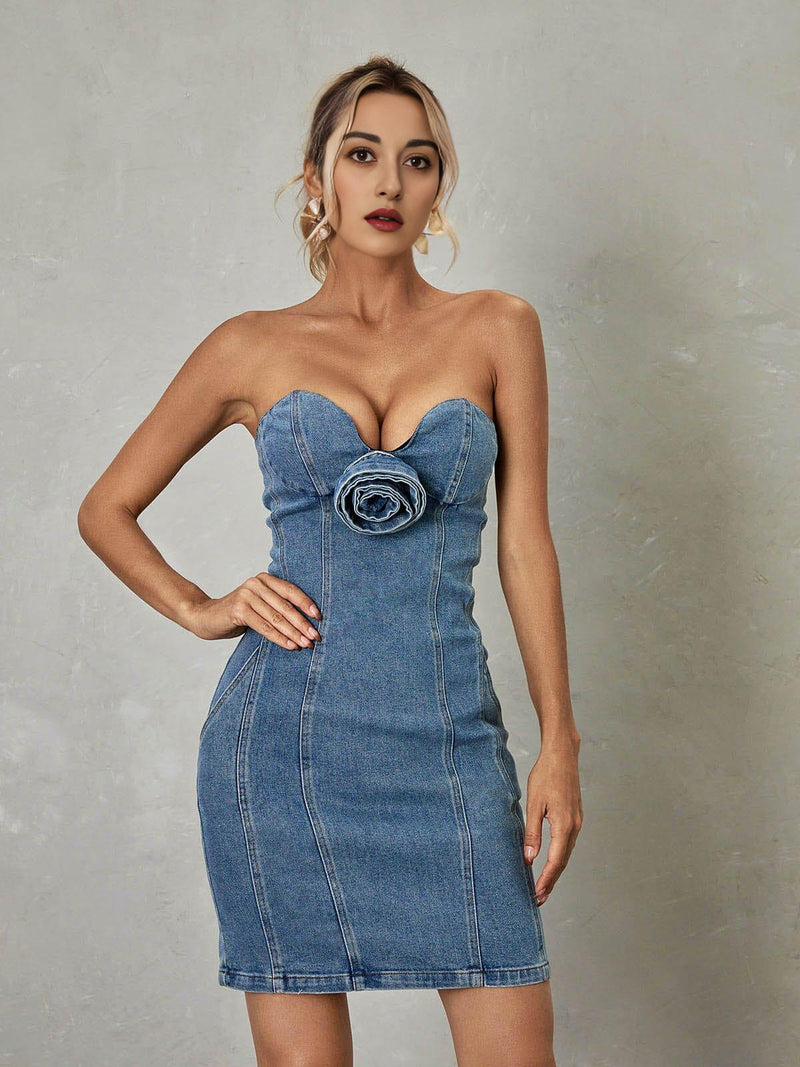 STRAPLESS DENIM MINI DRESS