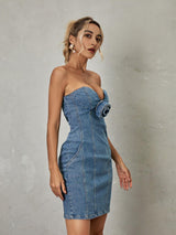 STRAPLESS DENIM MINI DRESS