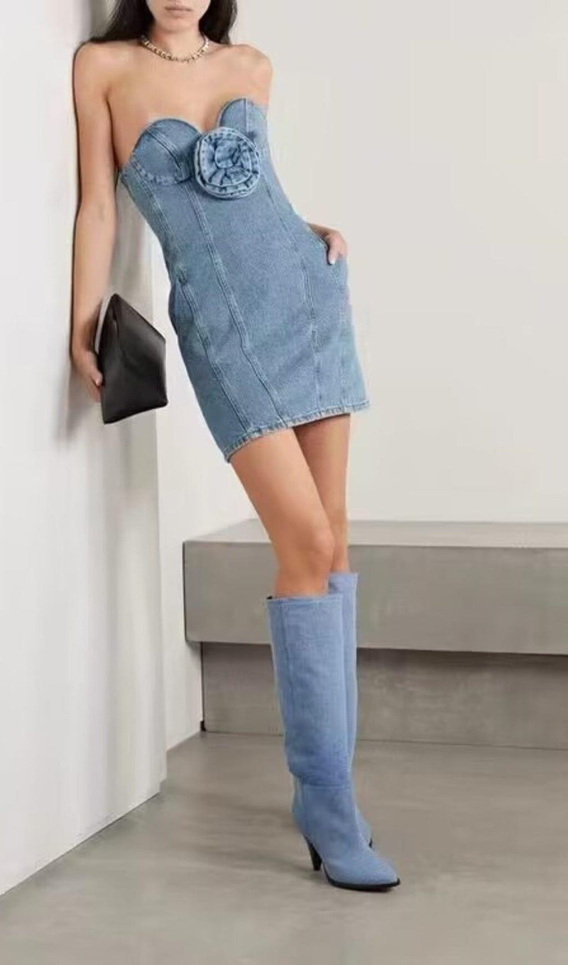 STRAPLESS DENIM MINI DRESS