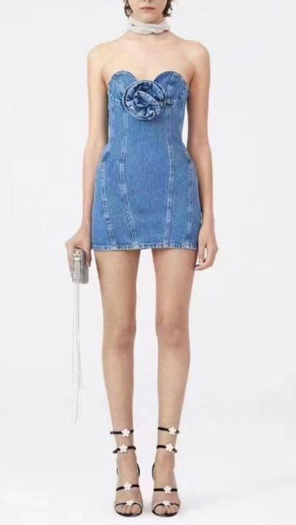 AIIZIE STRAPLESS DENIM MINI DRESS - product image