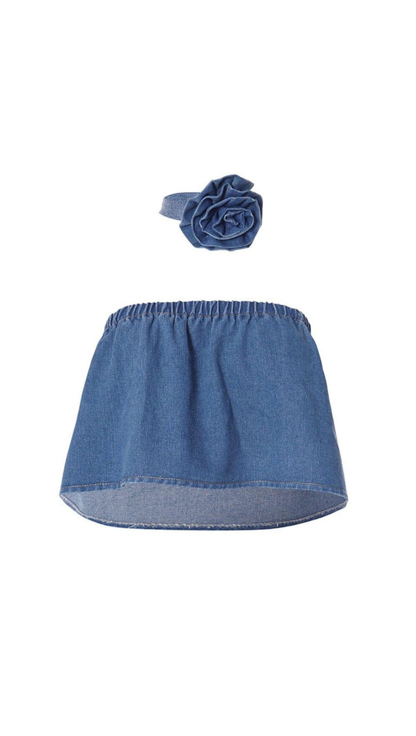 AIIZIE STRAPLESS DENIM TOP WITH CHOKER - product image