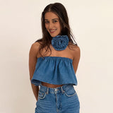 STRAPLESS DENIM TOP WITH CHOKER